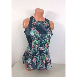 Basset Floral Bird Blouse Womens Medium